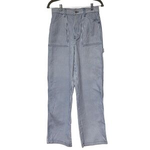 {H&M} Blue White Stripe High Rise Wide Leg Cargo Carpenter Utility Denim Jeans